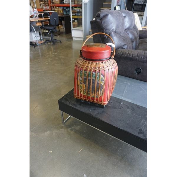 EASTERN WOVEN LIDDED CONTAINER - ELEPHANT PAINTED ON SIDES