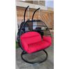 Image 1 : BRAND NEW RED DOUBLE HANGING EGG CHAIR - RETAIL $1969 W/ FOLDABLE FRAME, POWDER COATED STEEL FRAME, 