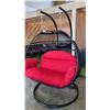 Image 2 : BRAND NEW RED DOUBLE HANGING EGG CHAIR - RETAIL $1969 W/ FOLDABLE FRAME, POWDER COATED STEEL FRAME, 