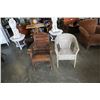 Image 1 : RUSTIC WOOD PATIO CHAIR AND WICKER PATIO CHAIR