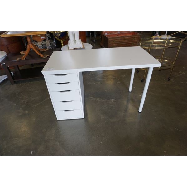 WHITE PEDESTAL 5 DRAWER DESK - 48 inches wide x 24 deep x 29 tall