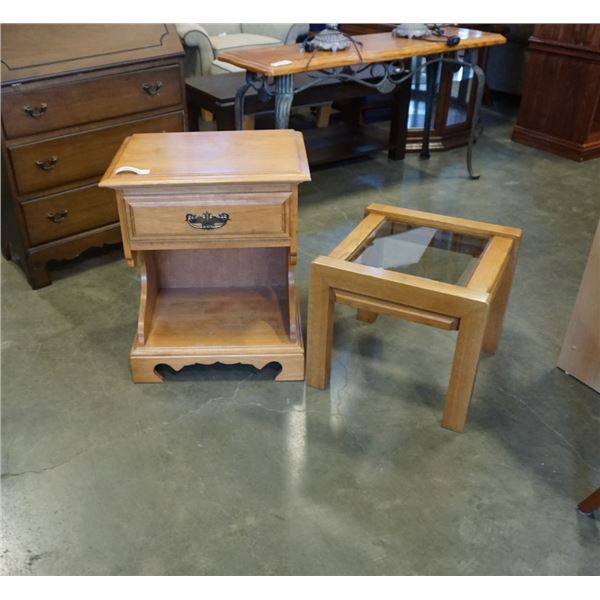 MAPLE 1 DRAWER NIGHTSTAND AND GLASSTOP ENDTABLE