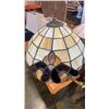 Image 2 : BRASS FLOOR LAMP WITH LEADED GLASS SHADE