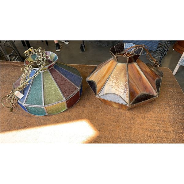 2 LEADED GLASS CEILING LIGHTS