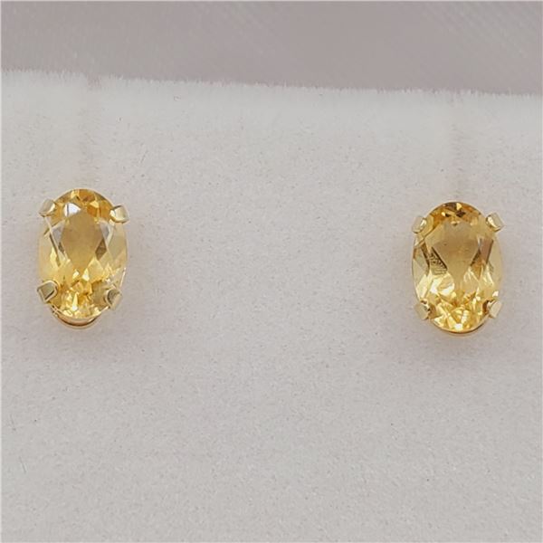 10kt. Yellow Gold 6mm x 4mm genuine Citrine stud Earrings, 0.84cts of Citrine