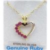 Image 2 : Sterling Silver Yellow Gold plated genuine Ruby heart Pendant with chain, 7 Rubies (0.30cts)