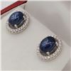 Image 2 : Sterling Silver 7mm x 5mm genuine Blue Sapphire (2.56cts) & CZ Earrings