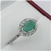 Image 2 : Sterling Silver 6.7mm x 4.75mm genuine Emerald (0.55cts) & CZ Ring