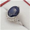 Image 2 : Sterling Silver 10.7mm x 8.85mm genuine Blue Sapphire (3.92cts) & CZ Ring