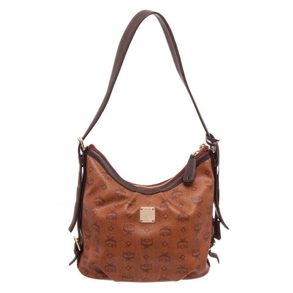 MCM Brown Canvas Hobo Bag