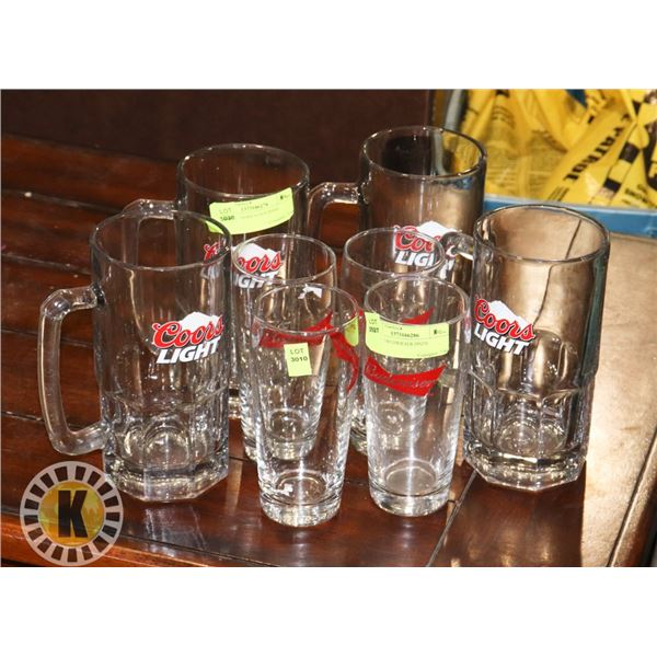 4 BUDWEISER BEER GLASSES SOLD WITH 4 COORS LIGHT