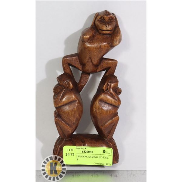 VINTAGE WOOD CARVING NO EVIL MONKEYS