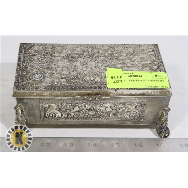 ANTIQUE SILVER PLATED JEWELRY BOX