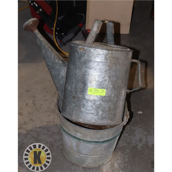 VINTAGE GALVANIZED WATERING CAN & BUCKET