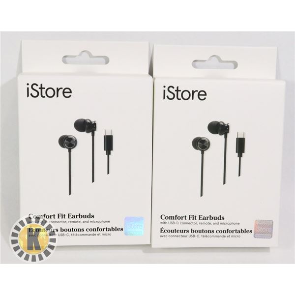 TWO ISTORE COMFORT FIT EARBUDS WITH USB-C