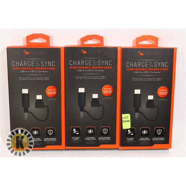 THREE HELIX CHARGE AND SYNC BRAIDED CABLES
