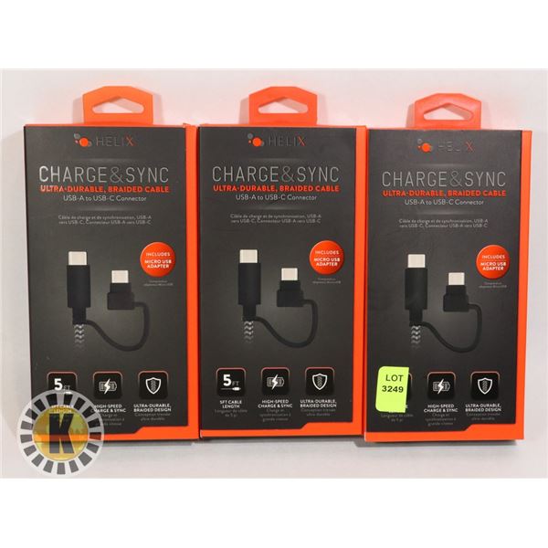 THREE HELIX CHARGE AND SYNC BRAIDED CABLES