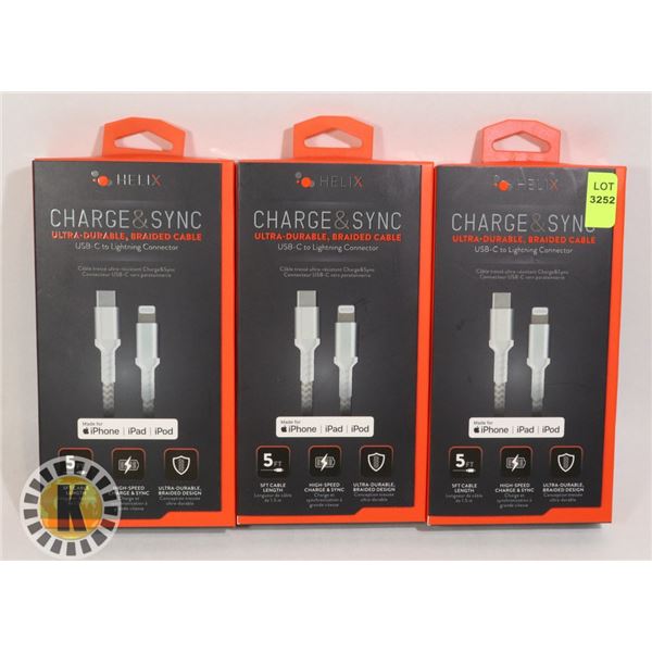 THREE HELIX CHARGE AND SYNC BRAIDED CABLES