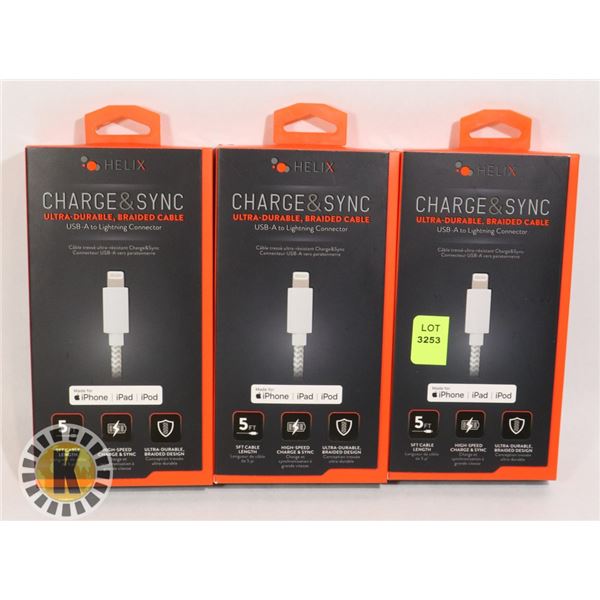 THREE HELIX CHARGE AND SYNC BRAIDED CABLES
