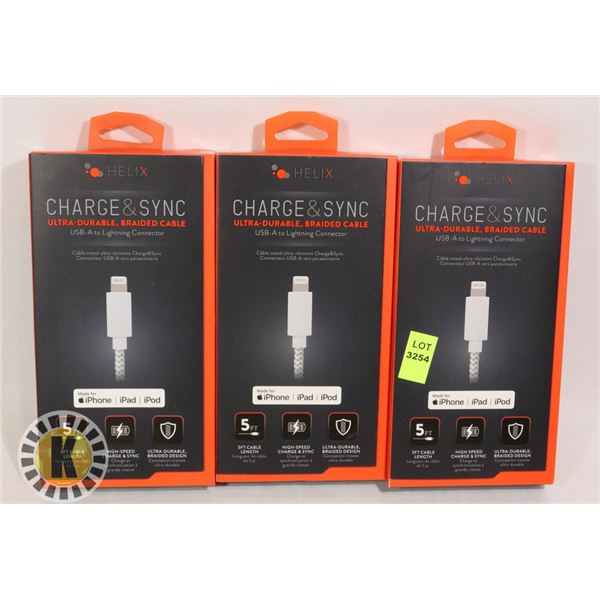 THREE HELIX CHARGE AND SYNC BRAIDED CABLES