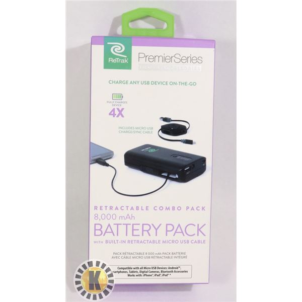RETRAK 8,000mAh BATTER PACK WITH BUILT IN
