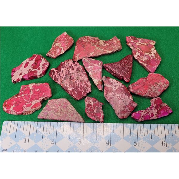 10)  LOT OF 13 RED AND PINK JASPER MINERAL
