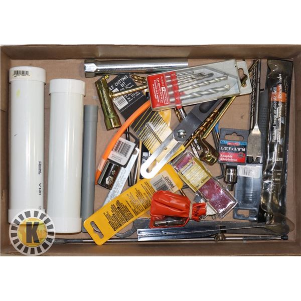 ESTATE BOX OF ASSORTED DRILL BITS AND OTHER TOOLS