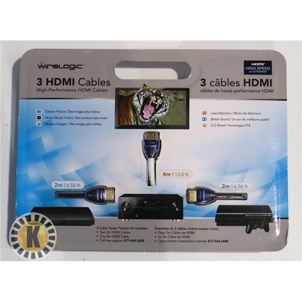 3 HDMI CABLE- WIRELOGIC- TWO 2M & ONE 4M CABLE