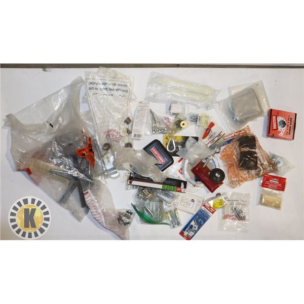 BOX OF ASSORTED FASTENER TOOLS- MOSTLY NEW ITEMS