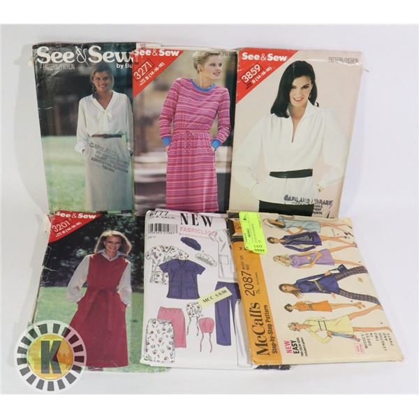 VINTAGE LOT OF 6 SEWING PATTERNS