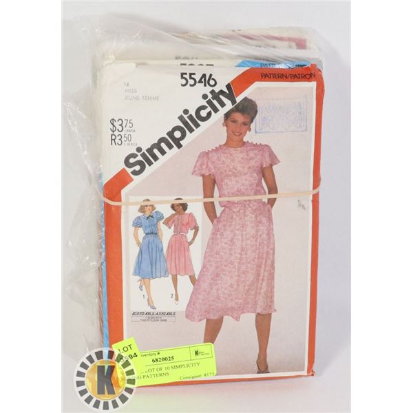 VINTAGE LOT OF 10 SIMPLICITY SEWING PATTERNS
