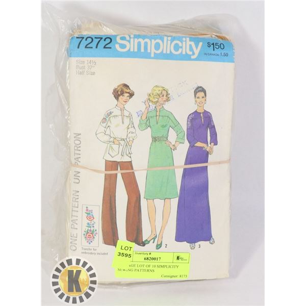 VINTAGE LOT OF 10 SIMPLICITY SEWING PATTERNS