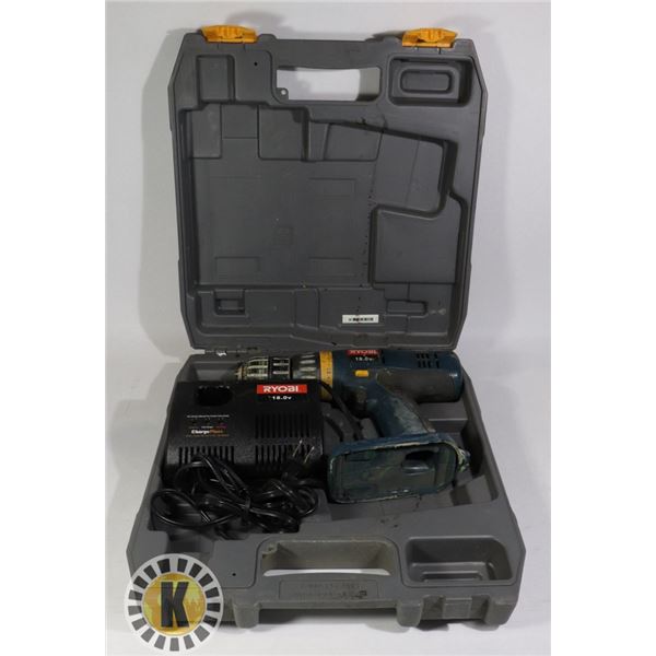 RYOBI DRILL IN CASE, NO BATTERY