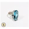 Image 1 : 925-106 .925 SILVER BAND W/ LARGE AQUA JEWEL RING