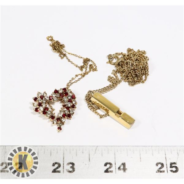 940-138 GOLD TONE CHAIN HEART PENDANT W/RED GEMS
