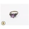 Image 1 : 925-151 SILVER TONE BAND W/ LARGE PURPLE JEWEL RING