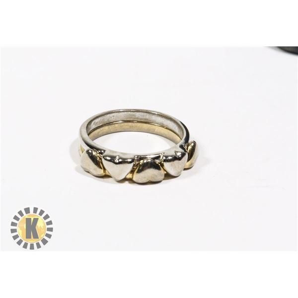925-125 SILVER & GOLD TONE BAND W/ 5 HEARTS RING -