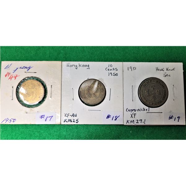 11)  LOT OF 3 VINTAGE HONG KONG COINS FROM
