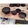 Image 1 : 533 --  Lot of cast Iron - 2 Skillets, kettle & pot with Lid
