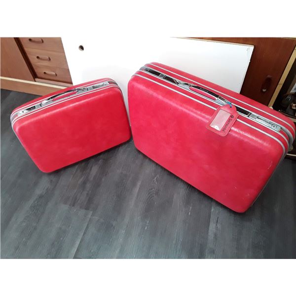 549 --  Two Red Samsonite Suitcases - Authenticity Unknown - Locker Clean Out