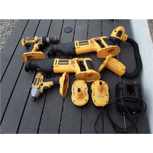 627 -- Dewalt Drill, Impact, 2 Sawsalls, 2 Batteries and Charger