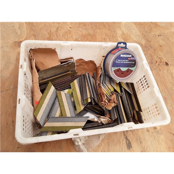 635 --  Bin of Nail Gun Nails and Disc Sandpaper