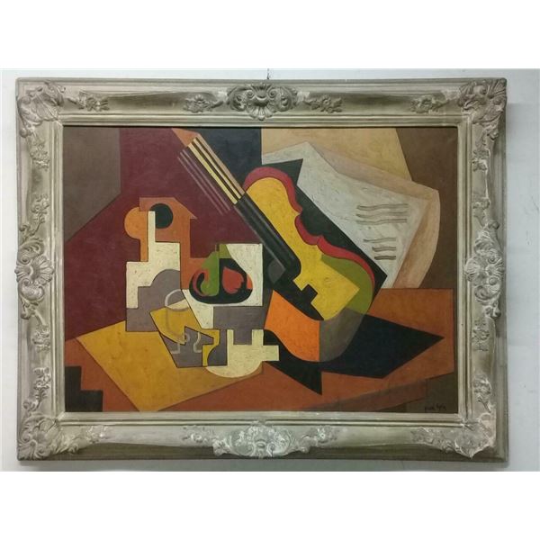 European Master JUAN GRIS - (style of) Oil Canvas Painting Cubism / Framed