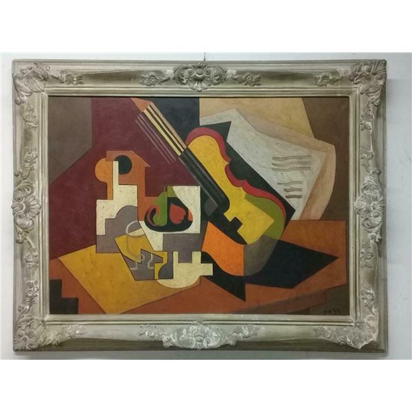 European Master JUAN GRIS - (style of) Oil Canvas Painting Cubism / Framed