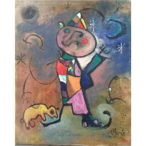 Spanish Master Joan Miró: Oil canvas painting "manner of" Signed - RARE