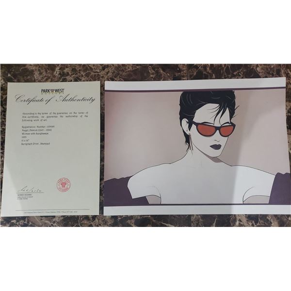 Patrick Nagel Silkscreen / Unique Piece " Woman with Sunglasses - COA
