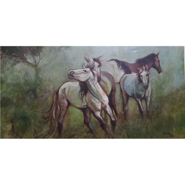 Antique Oil Painting "Horses" Painting by Cristina Gayo 1984 / unique Piece RARE