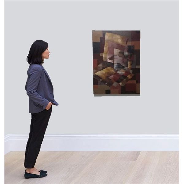 Unknown Master Antique VTG Cubist Artist - Oil Canvas painting , Signed