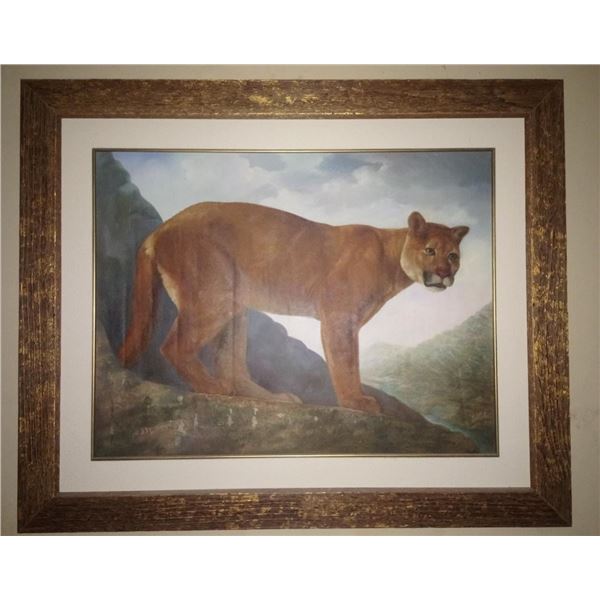 Antique máster painting - Oil canvas Mountain Cougar