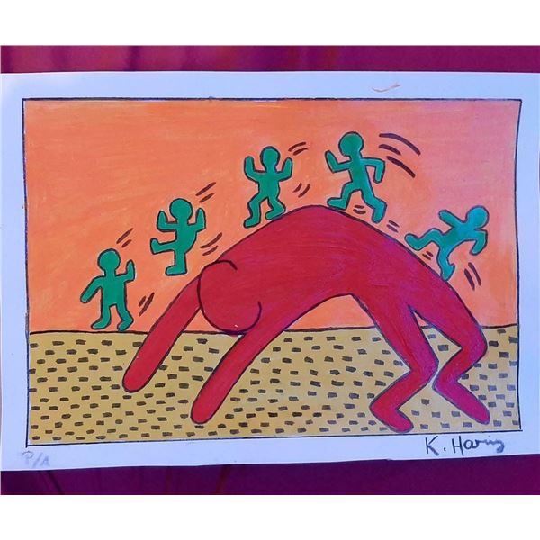Keith Haring - Stamp reverse / Oil on cardboard - Signed